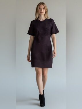 ANTONIO MELANI Black Textured Short Sleeve Sheath Dress